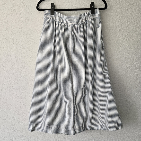 Madewell 10 Palisade Button Front Midi Skirt Blue Stripe - Picture 4 of 6